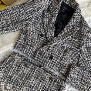 Cropped Tweed Double-Breasted Jacket & mini Skirt Black & Cream